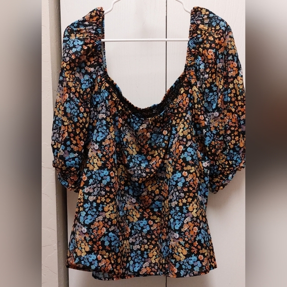 ANA Women's Floral Scoop Neck Peasant Top NWT Pouf Sleeves Boho 100% Cotton - Picture 15 of 16